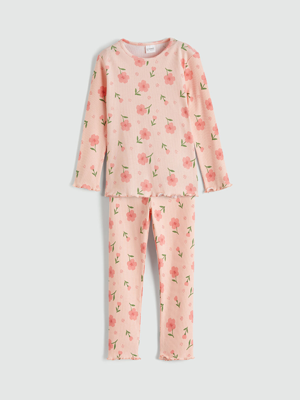 Pembe Çiçekli Kız Çocuk Pijama Takımı