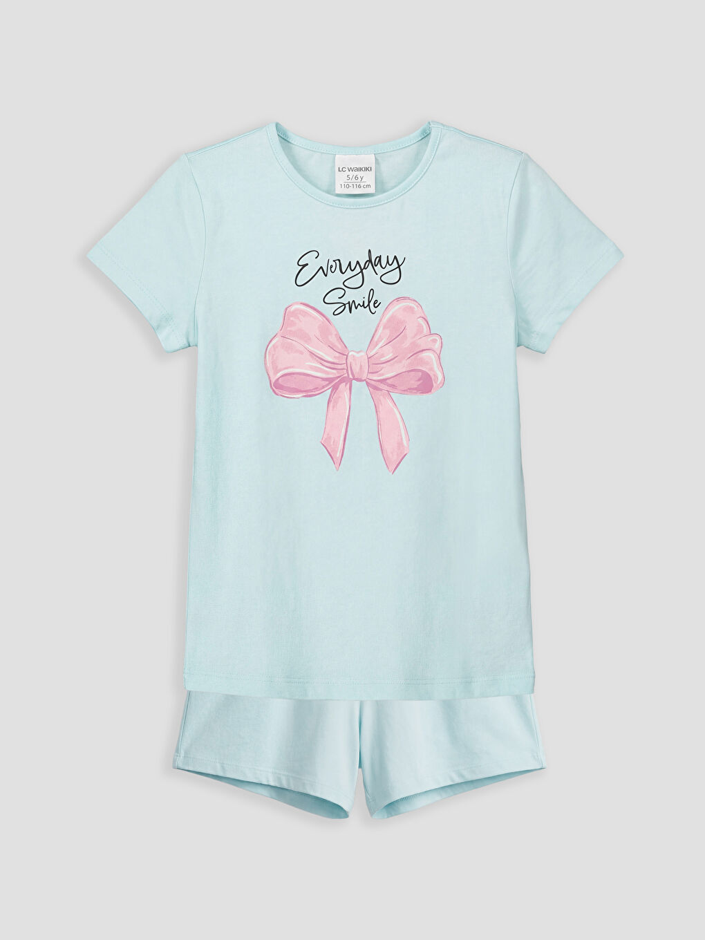 Mavi Bisiklet Yaka Kız Çocuk Şortlu Pijama Takımı