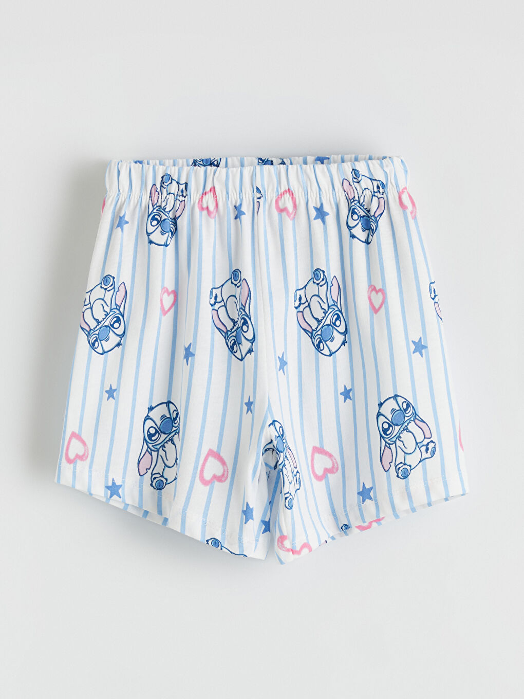 Ekru Stitch Baskılı Kız Çocuk Şortlu Pijama Takımı-4