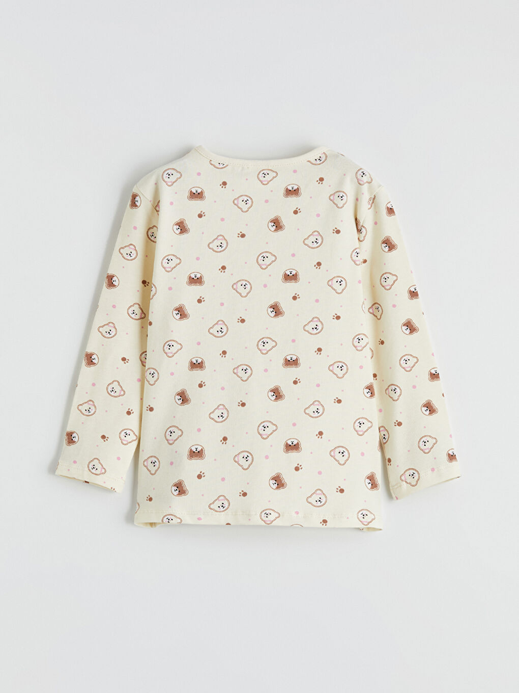 Ekru Bisiklet Yaka Baskılı Kız Çocuk Pijama Takımı-3