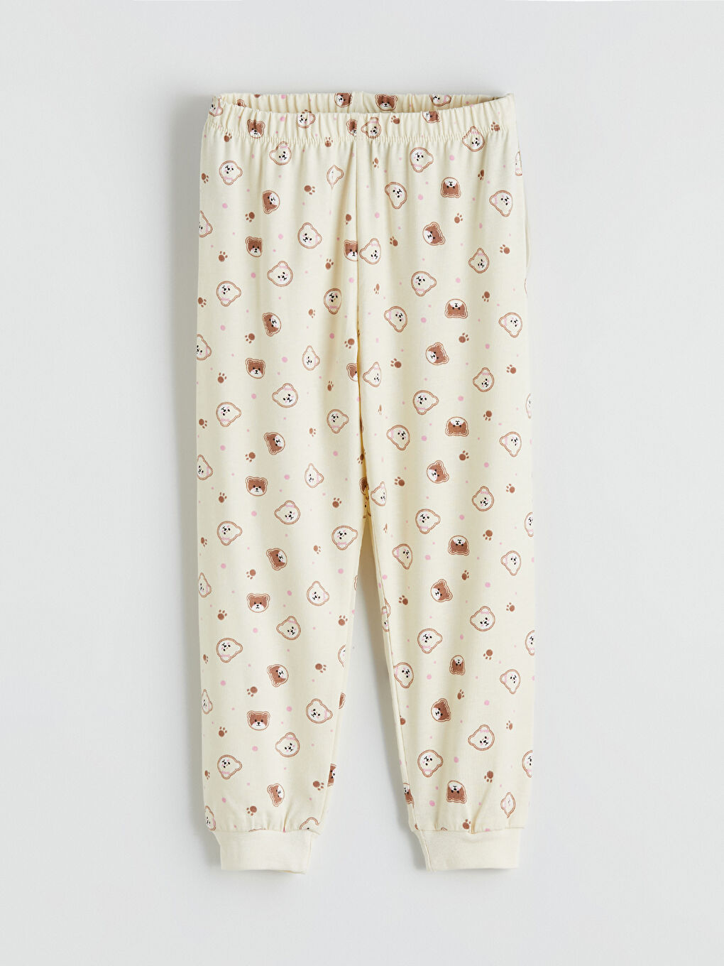 Ekru Bisiklet Yaka Baskılı Kız Çocuk Pijama Takımı-4