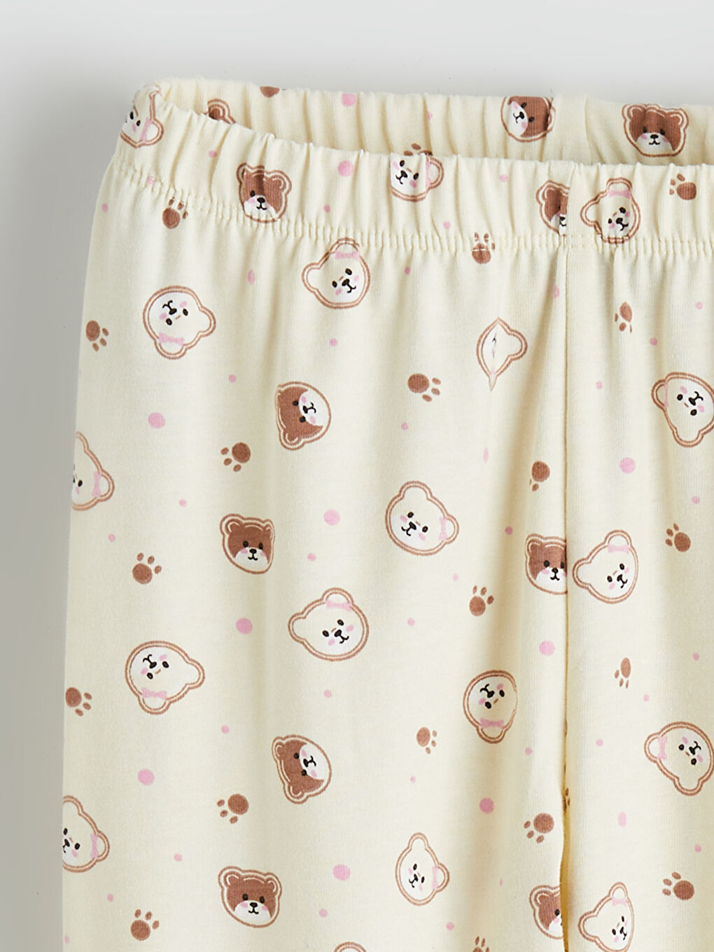 Ekru Bisiklet Yaka Baskılı Kız Çocuk Pijama Takımı-5