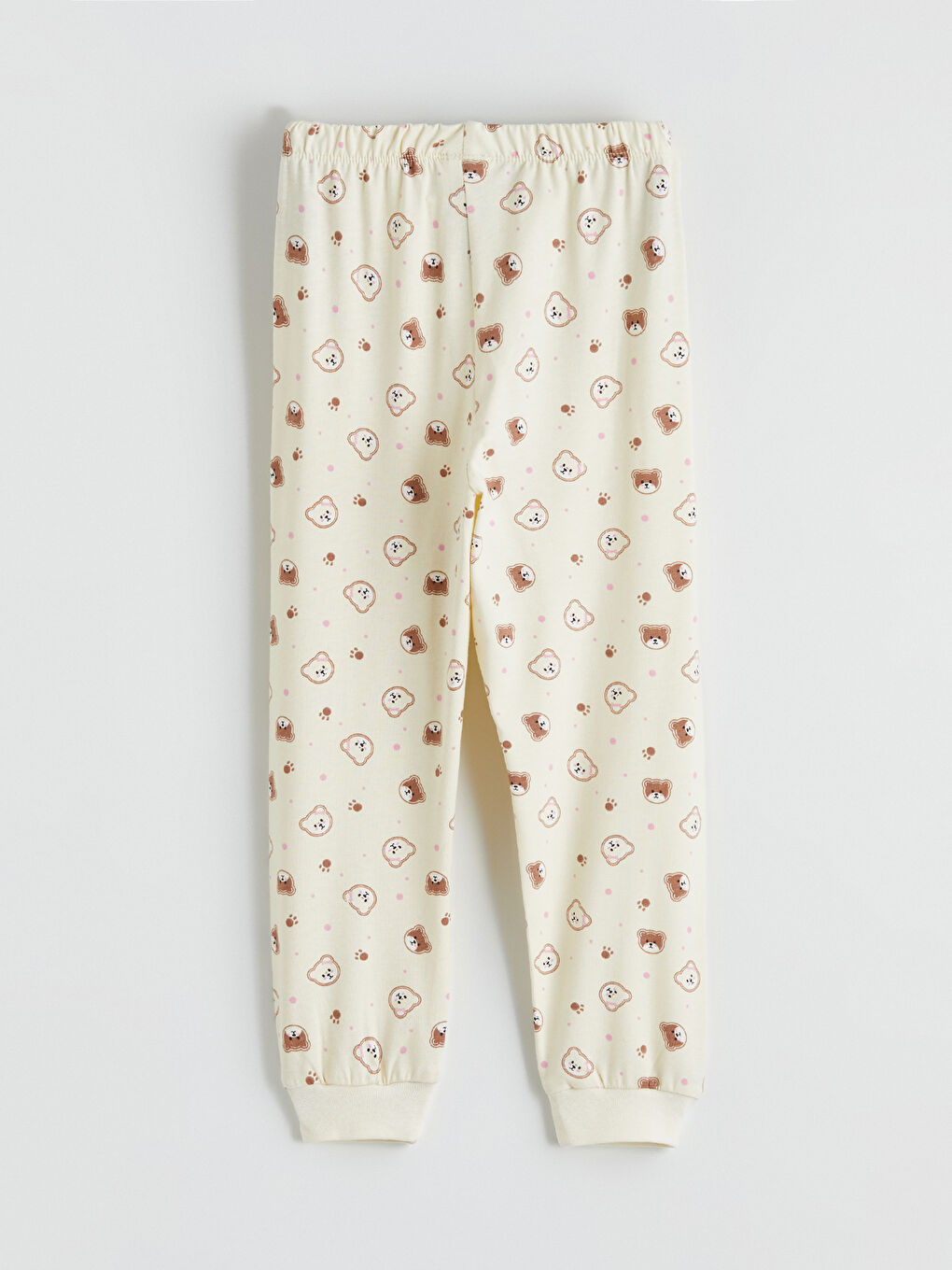 Ekru Bisiklet Yaka Baskılı Kız Çocuk Pijama Takımı-6