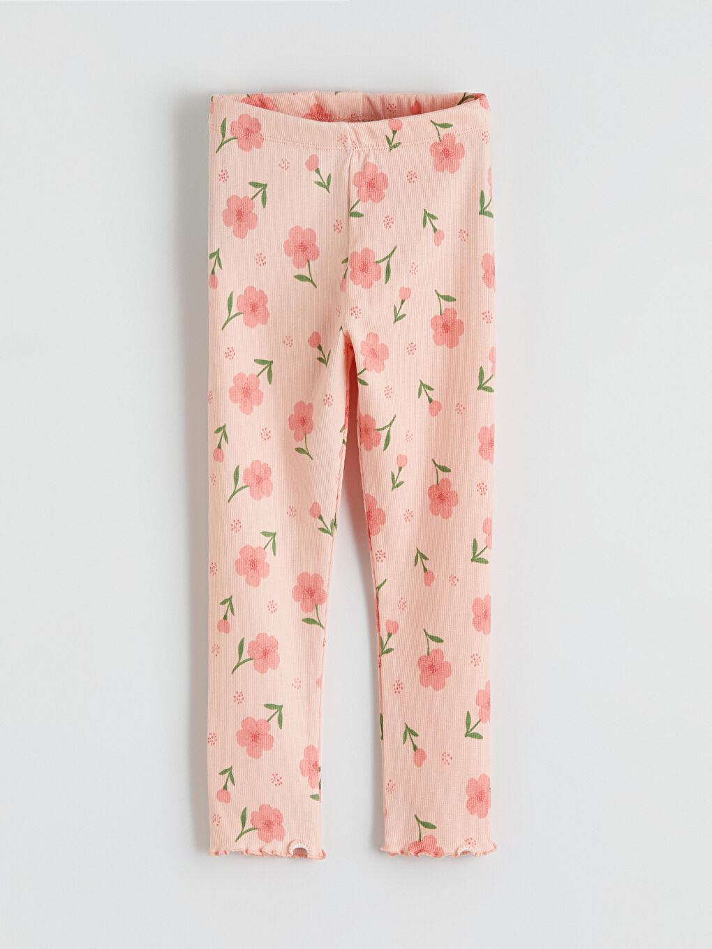 Pembe Çiçekli Kız Çocuk Fitilli Tayt-1