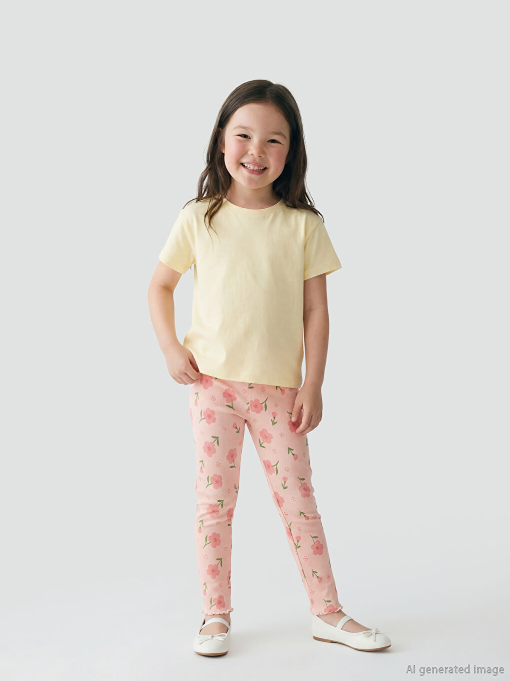 Pembe Çiçekli Kız Çocuk Fitilli Tayt