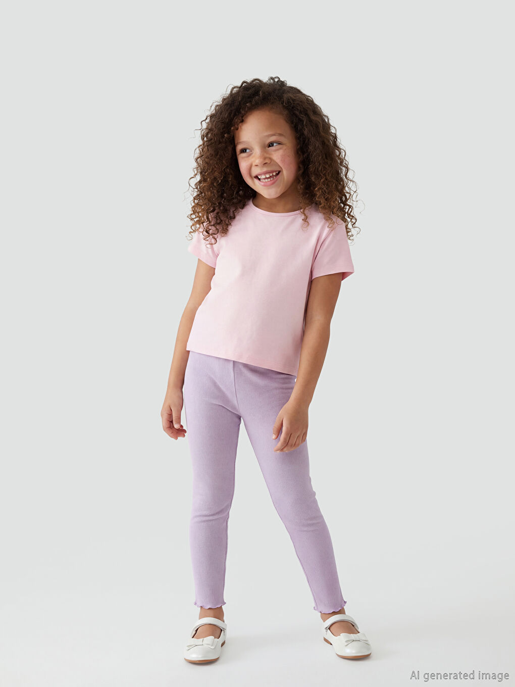 Lila Beli Lastikli Kız Çocuk Fitilli Tayt-1