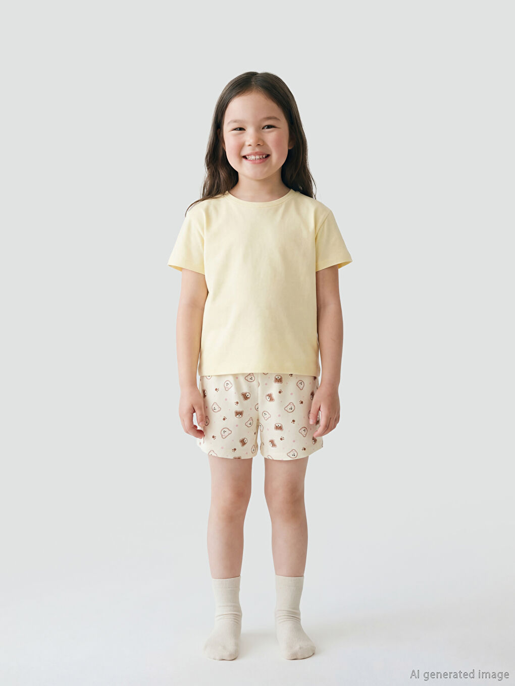 Ekru Baskılı Penye Kız Çocuk Pijama Alt