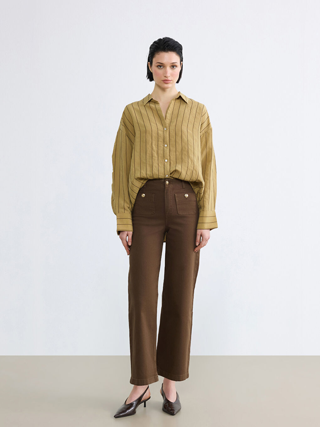 Kahverengi Wideleg Kadın Jean Pantolon	