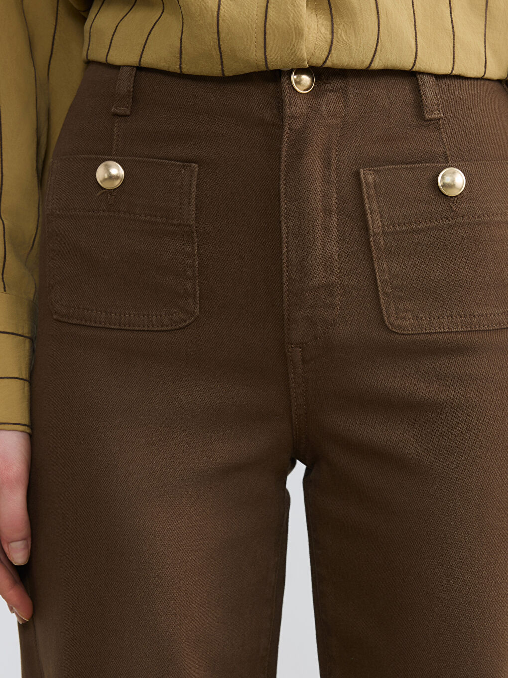 Kahverengi Wideleg Kadın Jean Pantolon	-2