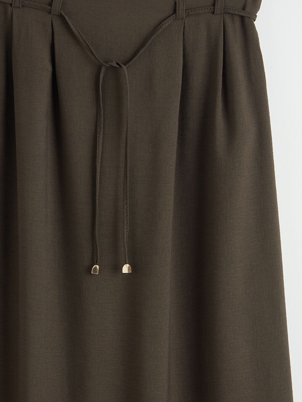 Haki Beli Lastikli Keten Görünümlü Etek-2