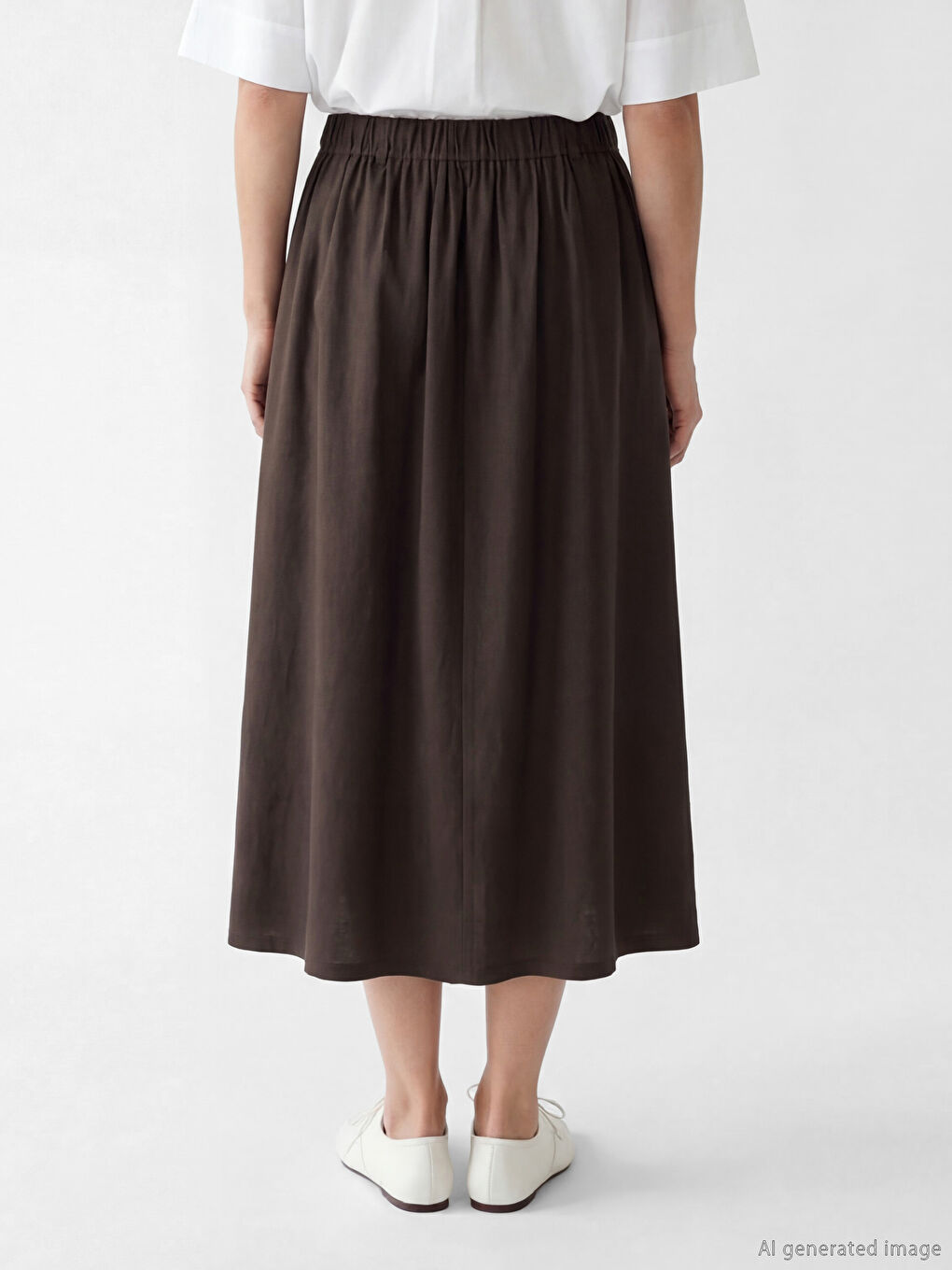 Haki Beli Lastikli Keten Görünümlü Etek-2