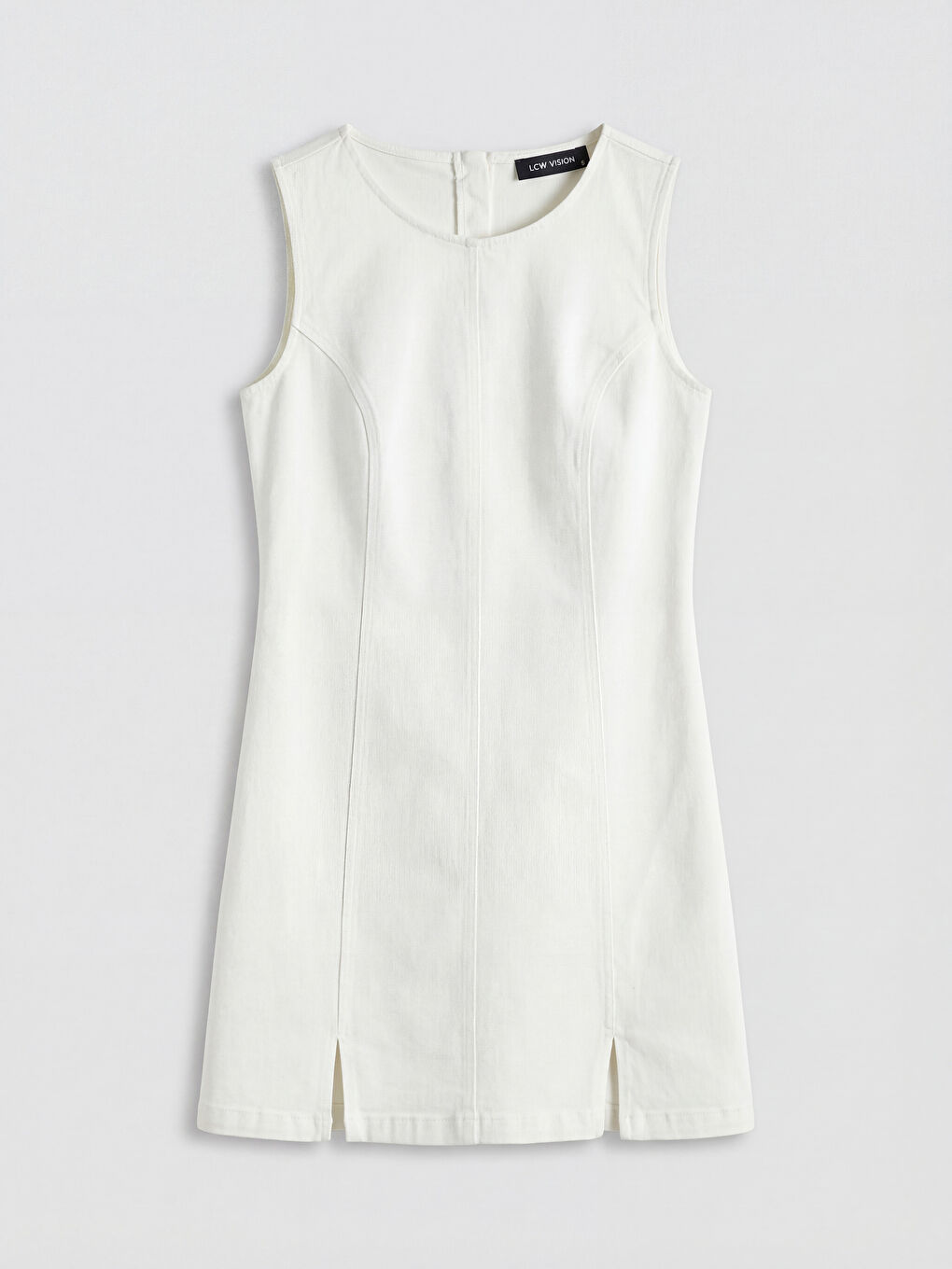 Beyaz Bisiklet Yaka Peplum Mini Jean Elbise