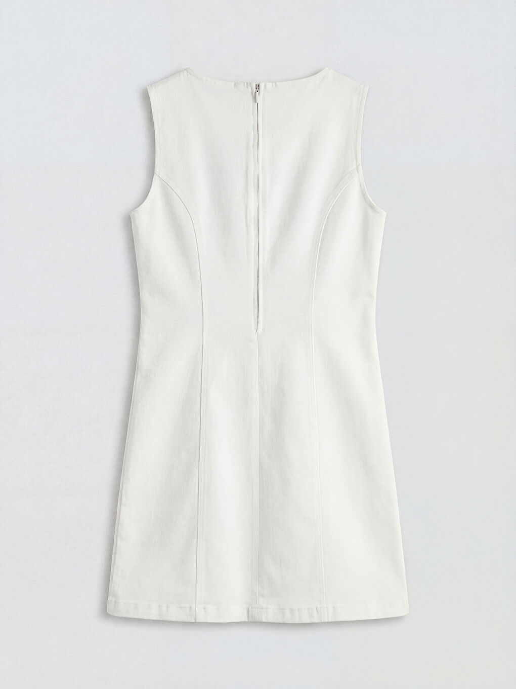 Beyaz Bisiklet Yaka Peplum Mini Jean Elbise-1