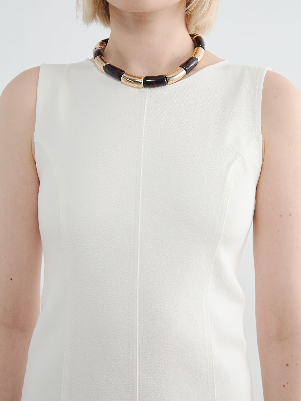 Beyaz Mini Jean Elbise-2