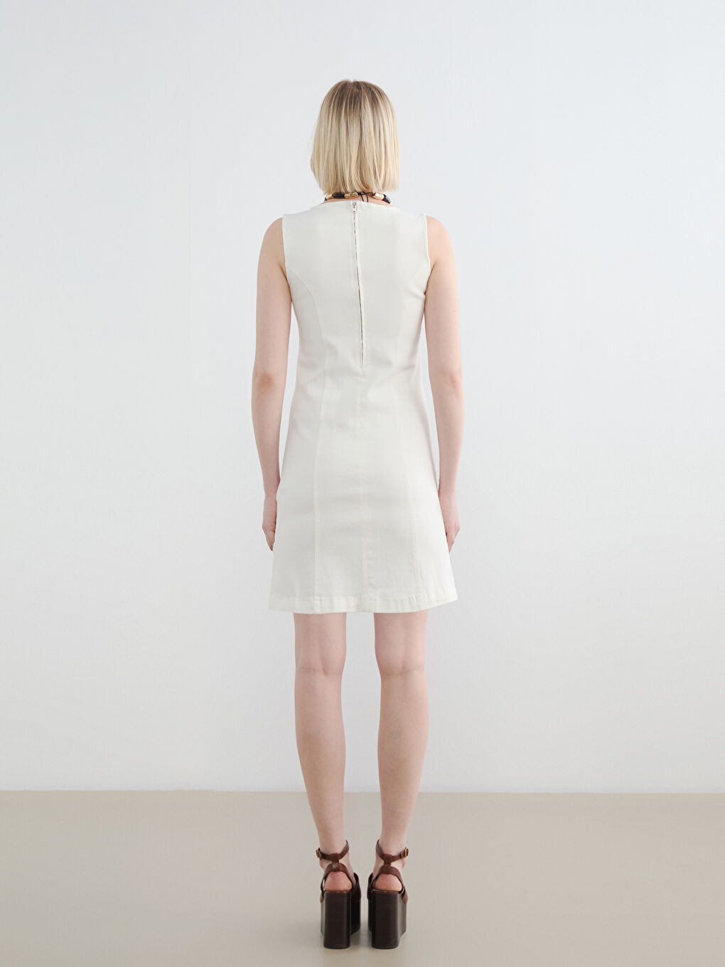 Beyaz Mini Jean Elbise-3