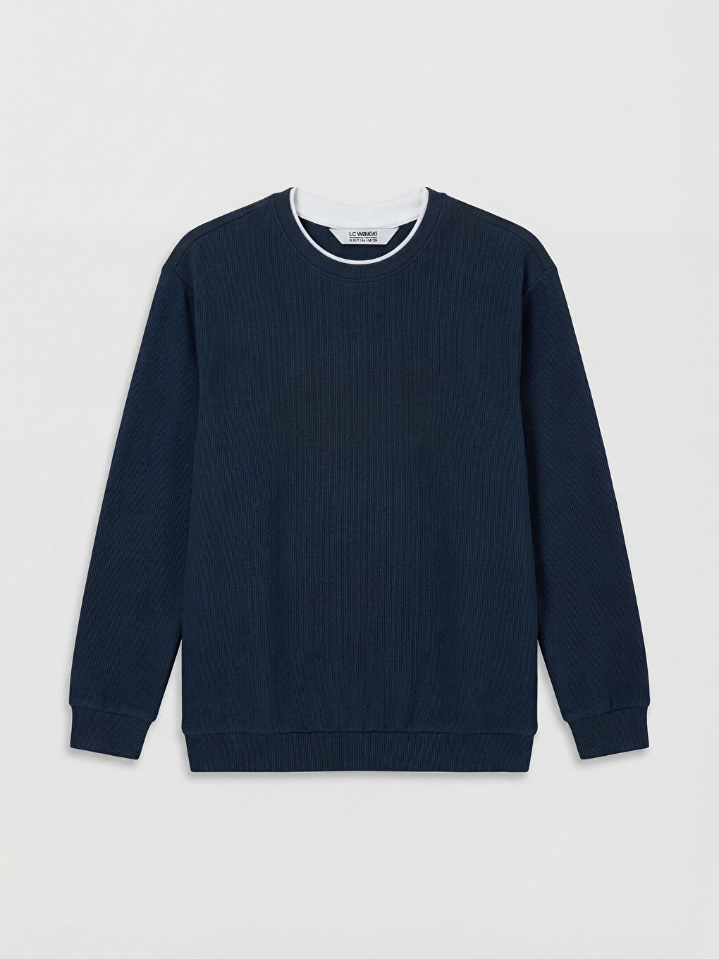 Lacivert Bisiklet Yaka Erkek Çocuk Dokulu Tişört