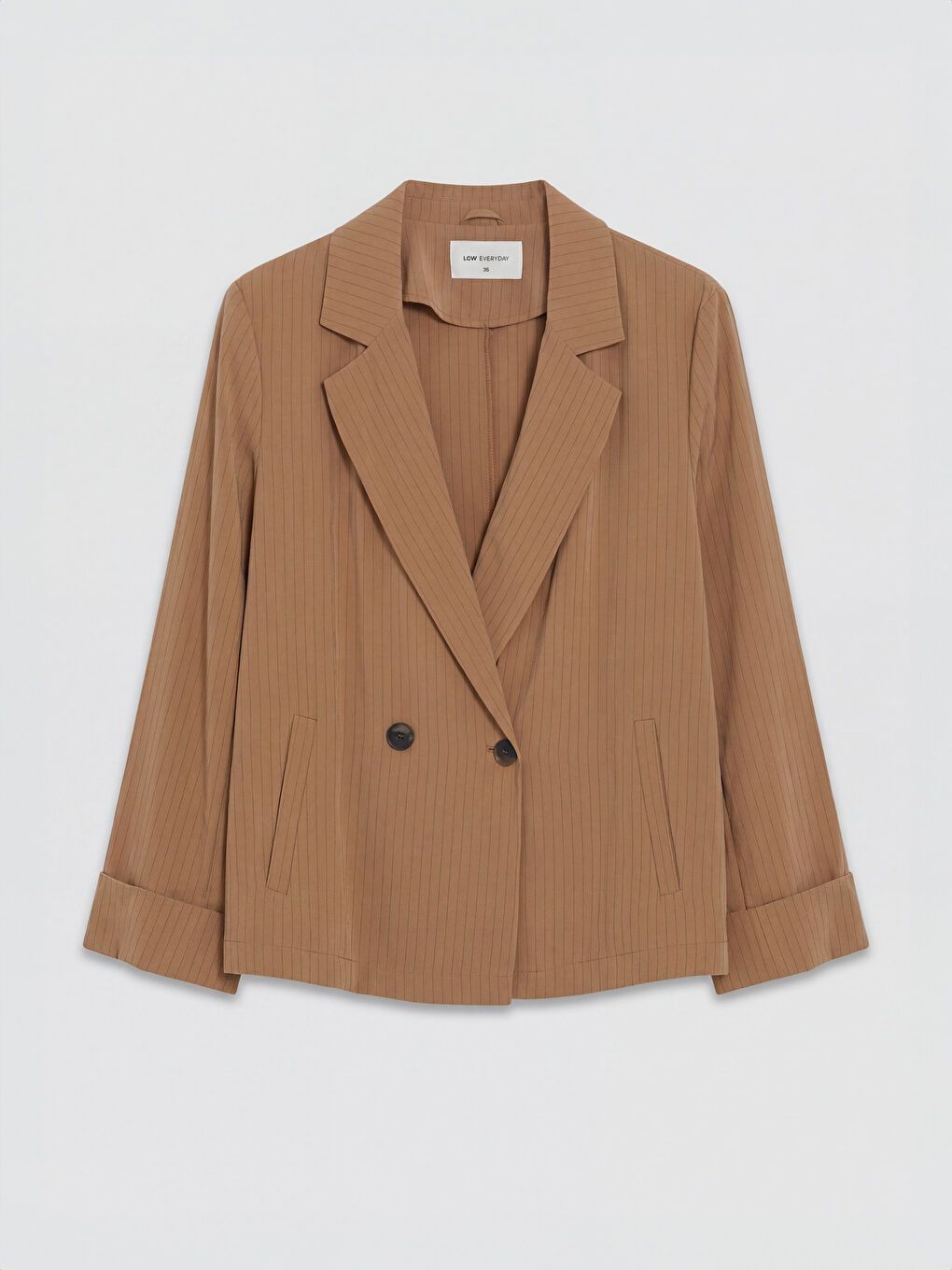 Bej Kruvaze Yaka Çizgili Kadın Blazer Ceket