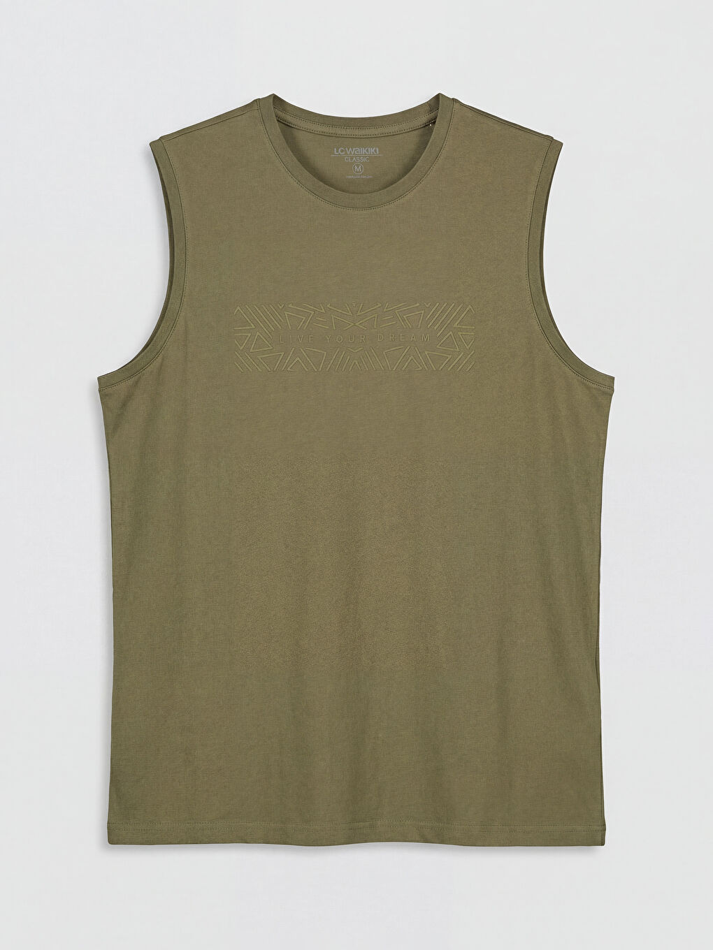 Haki Bisiklet Yaka Baskılı Erkek Kolsuz Tişört