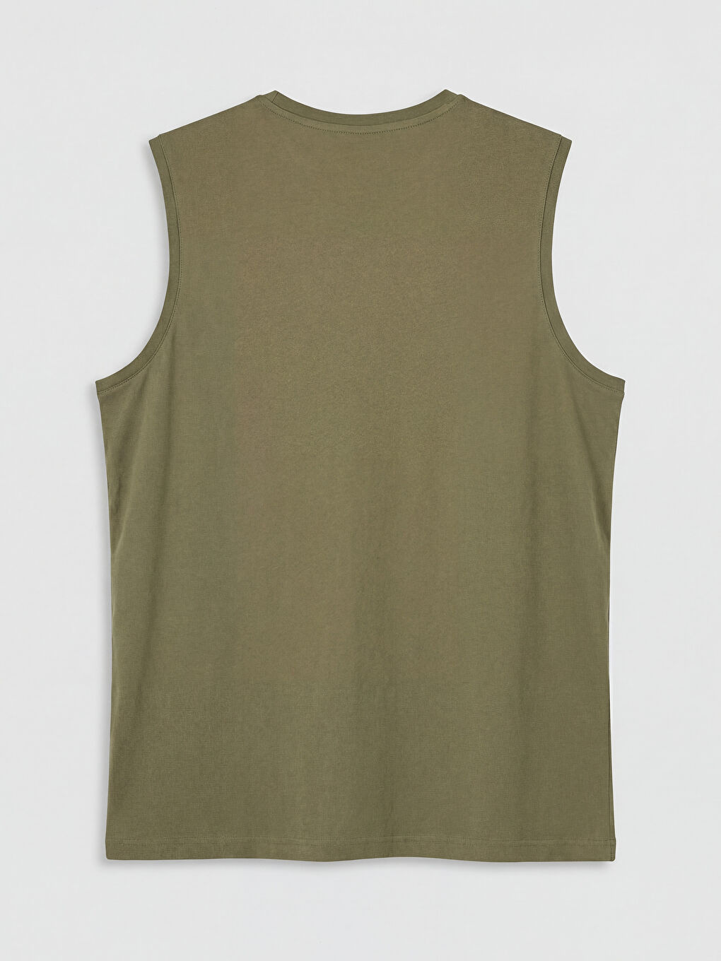 Haki Bisiklet Yaka Baskılı Erkek Kolsuz Tişört-1