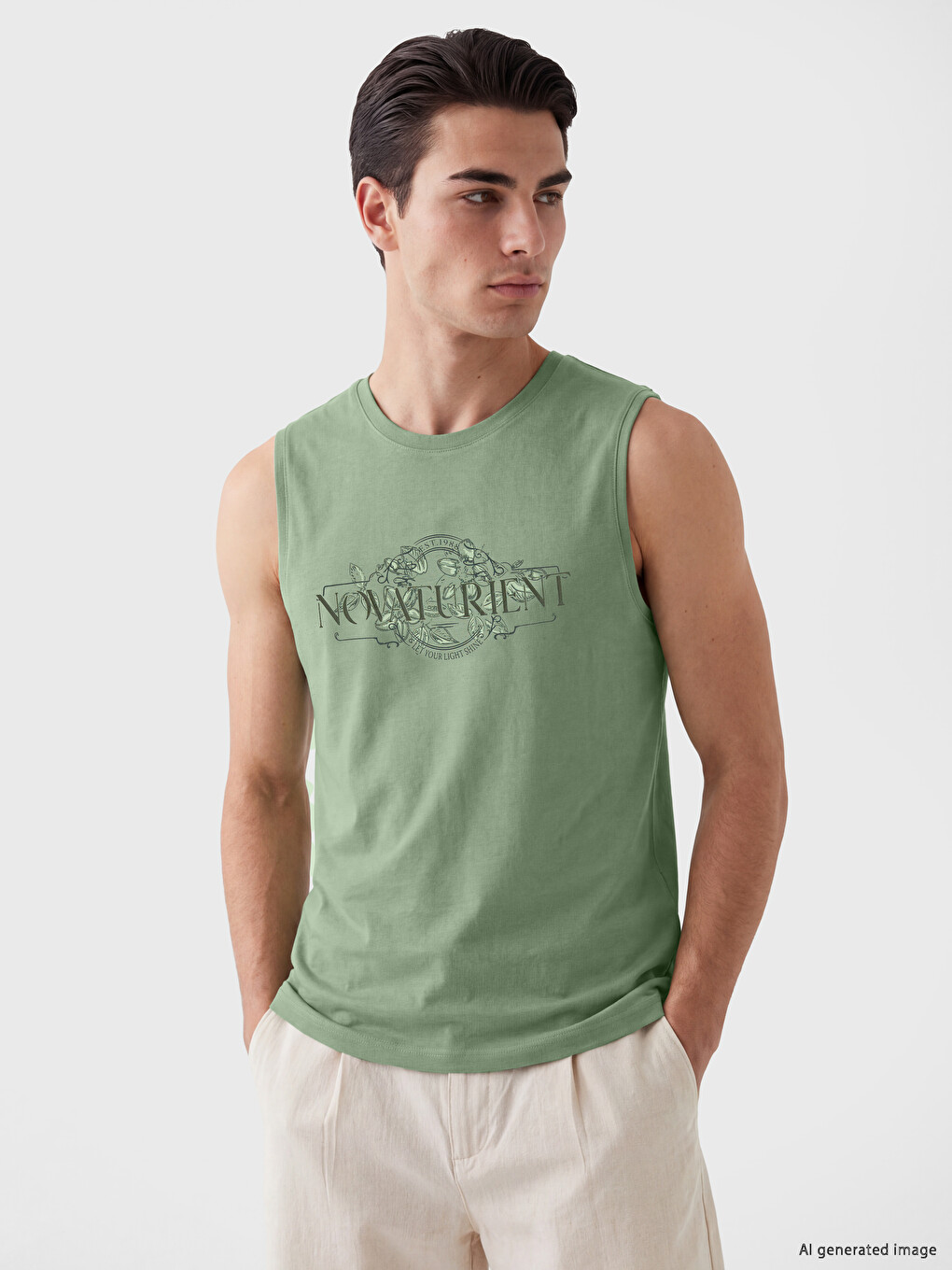 Standard Fit Crew Neck Printed Men's Tank Top