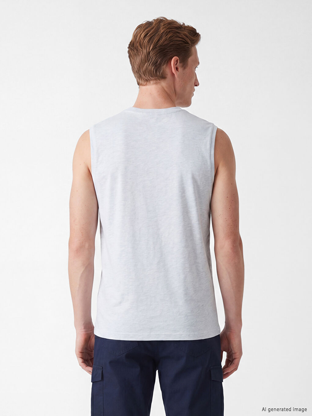 Tricou fără mâneci pentru bărbați cu imprimeu și guler rotund-3