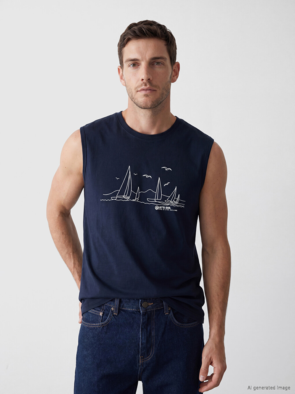 Crew Neck Printed Men's Tank Top