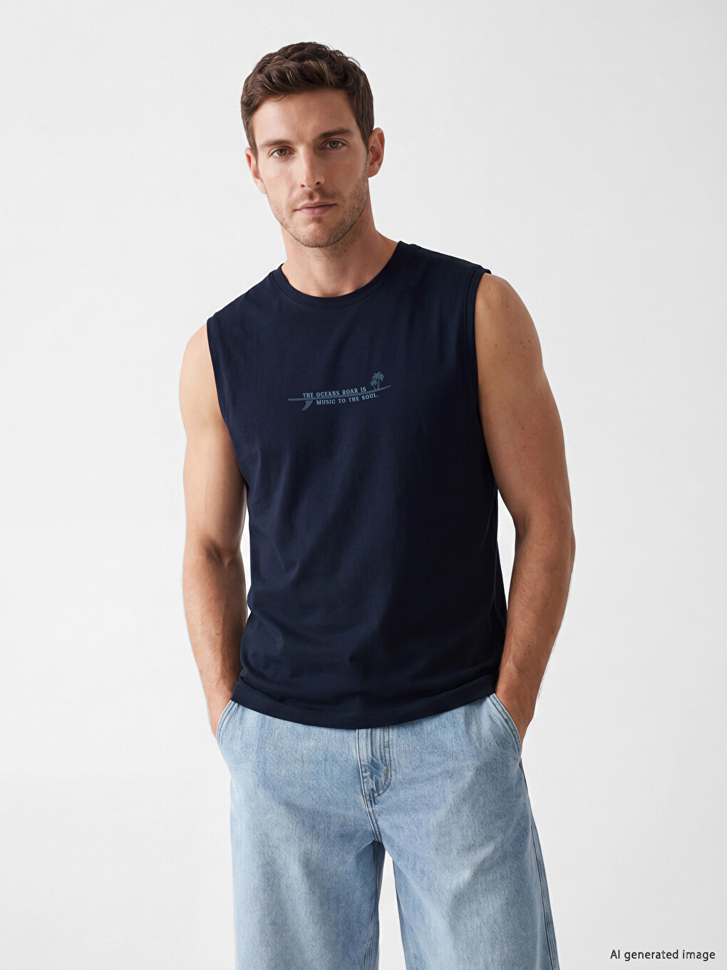Crew Neck Printed Men's Sleeveless T-Shirt