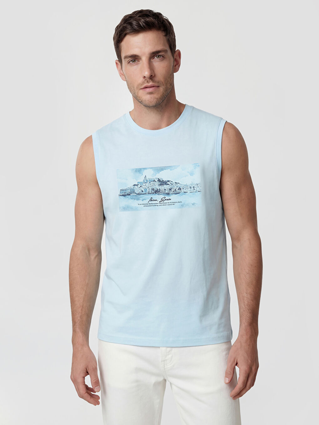 Mavi Bisiklet Yaka Ibiza Baskılı  Erkek Kolsuz Tişört