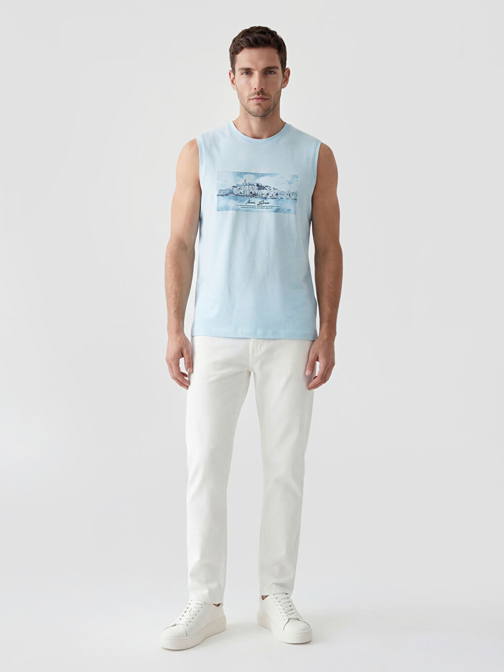 Mavi Bisiklet Yaka Ibiza Baskılı  Erkek Kolsuz Tişört-1