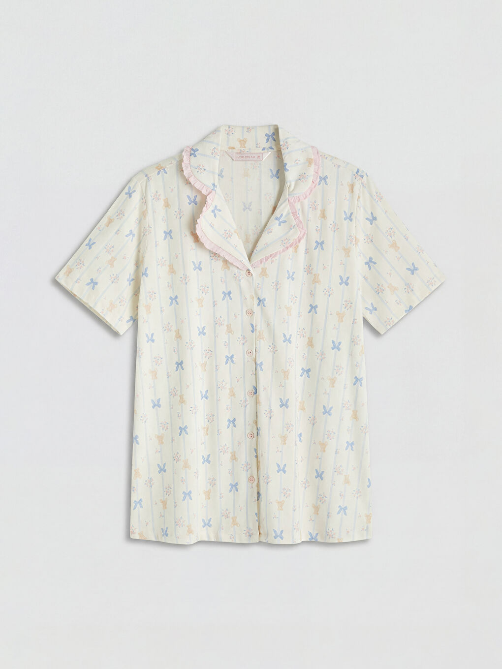 Ekru Gömlek Yaka Desenli Hamile Pijama Takım-1