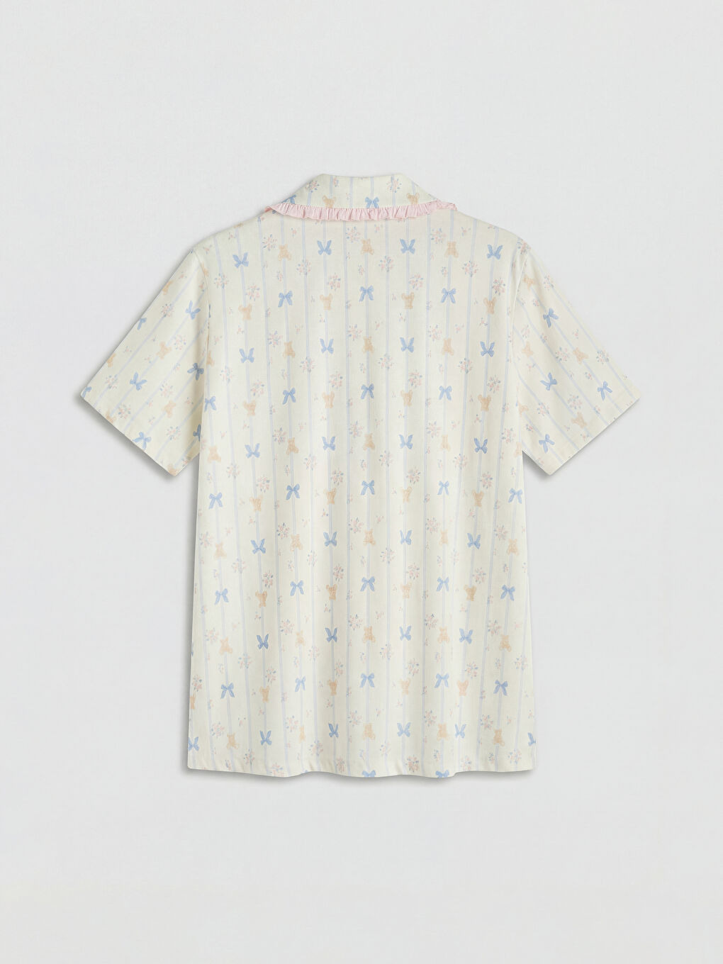 Ekru Gömlek Yaka Desenli Hamile Pijama Takım-2