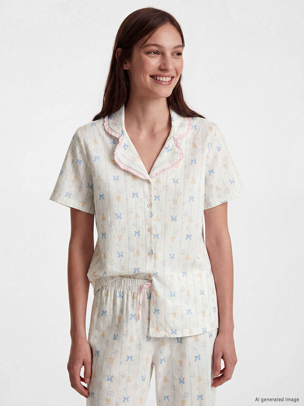 Collared Neck Patterned Maternity Pyjamas Set-1