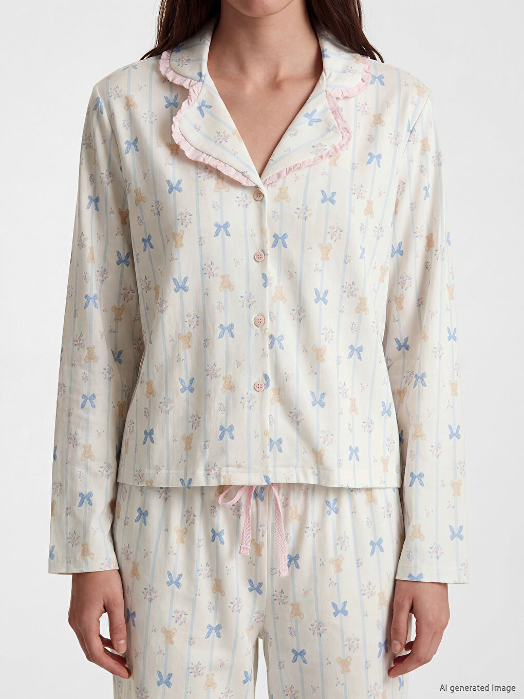 Collared Neck Patterned Maternity Pyjamas Set-2