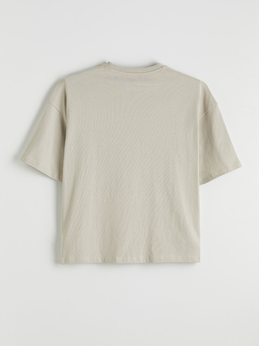 Bej Bisiklet Yaka Penye Erkek Tişört-1