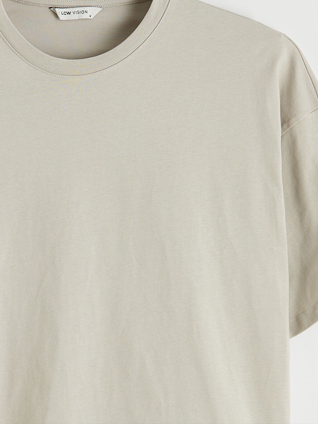 Bej Bisiklet Yaka Penye Erkek Tişört-2