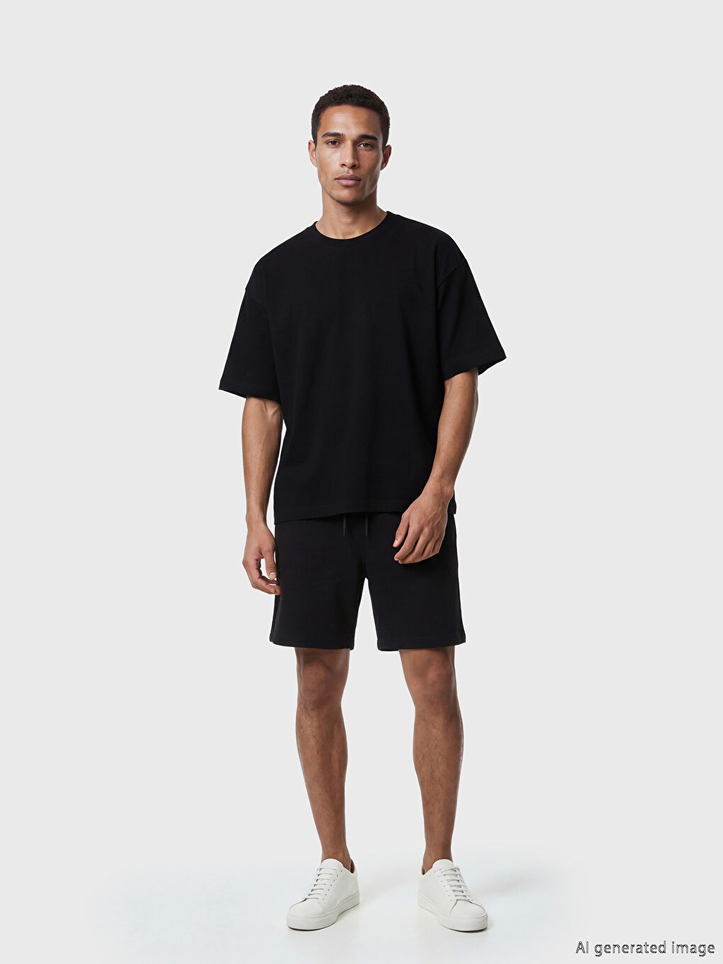 Siyah Bisiklet Yaka Penye Erkek Tişört