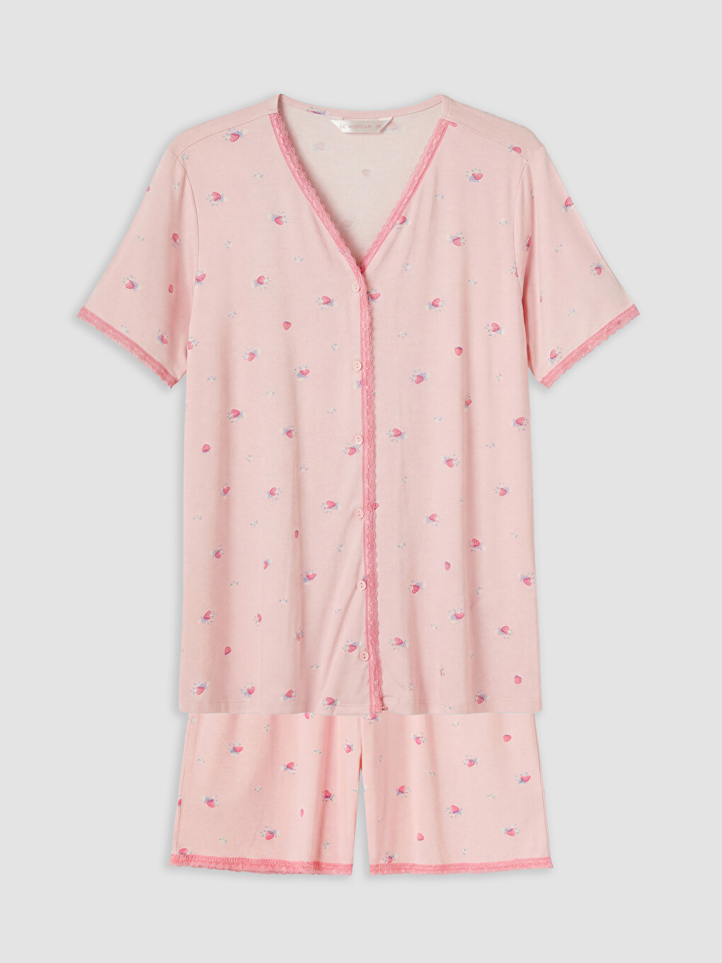 Pembe V Yaka Hamile Şortlu Pijama Takımı
