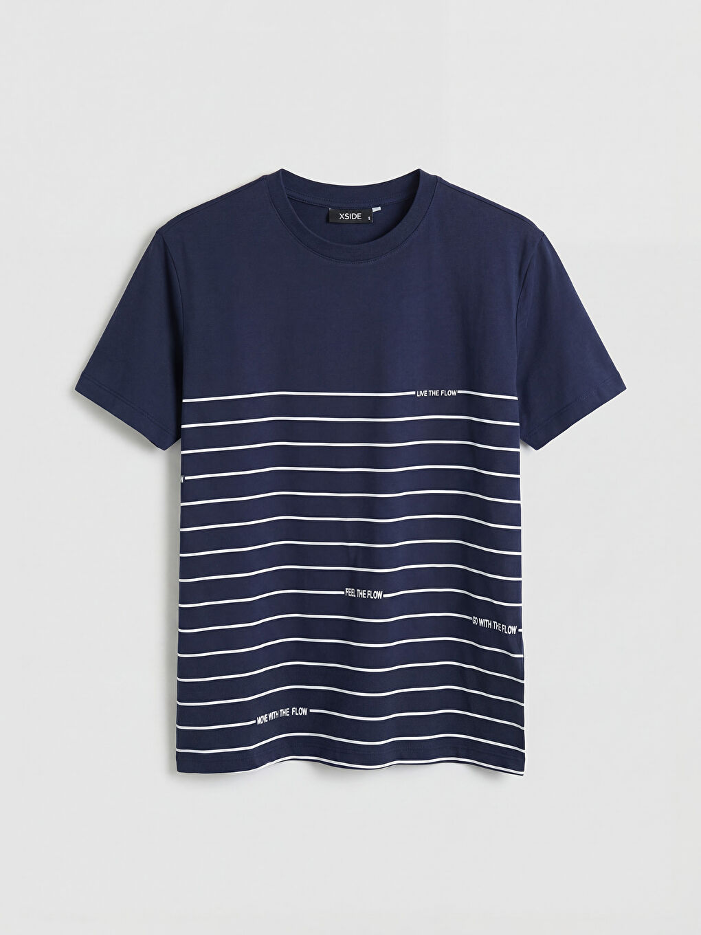 Lacivert Bisiklet Yaka Çizgili Penye Erkek Tişört-4