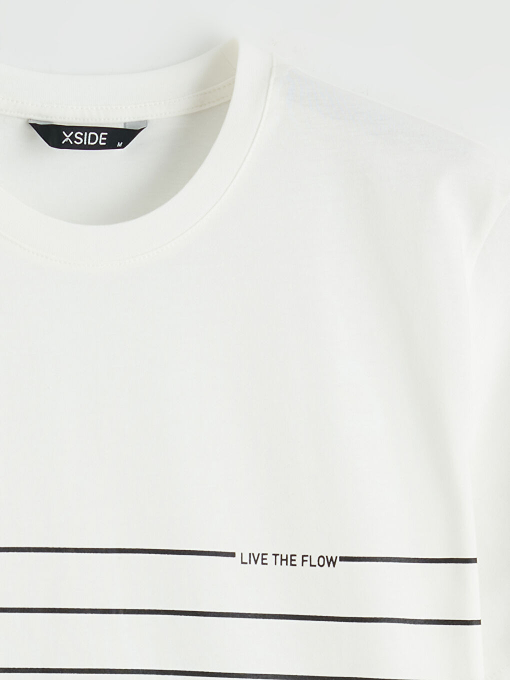 Ekru Bisiklet Yaka Çizgili Penye Erkek Tişört-1