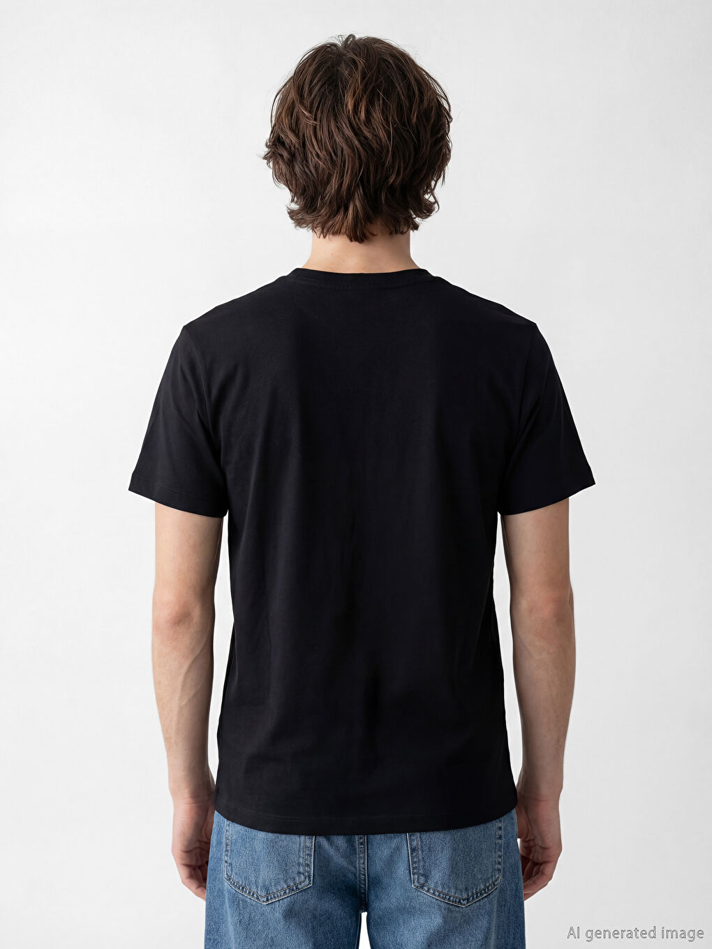 Siyah Bisiklet Yaka Çizgili Penye Erkek Tişört-3