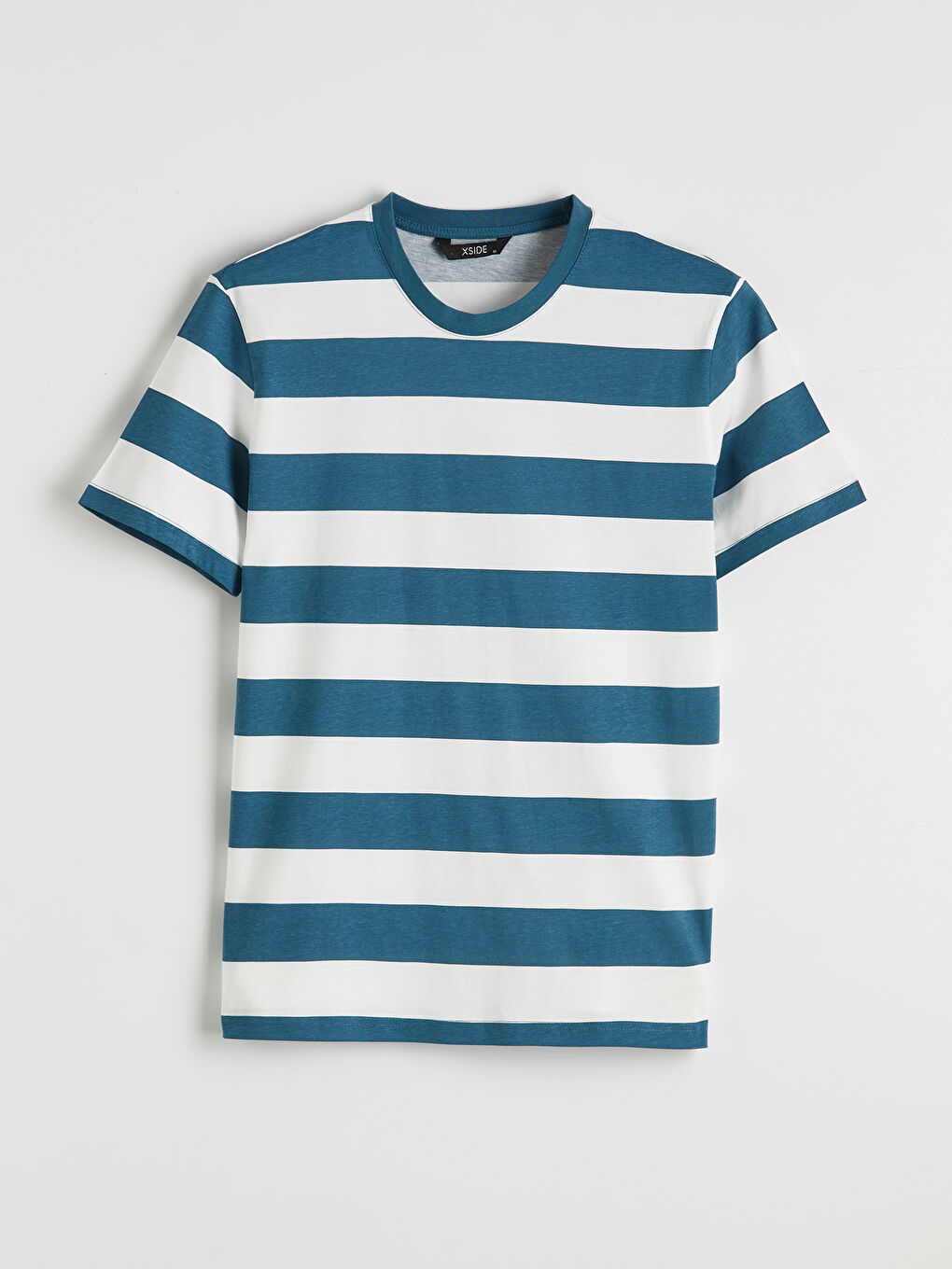 Petrol Bisiklet Yaka Çizgili Penye Erkek Tişört