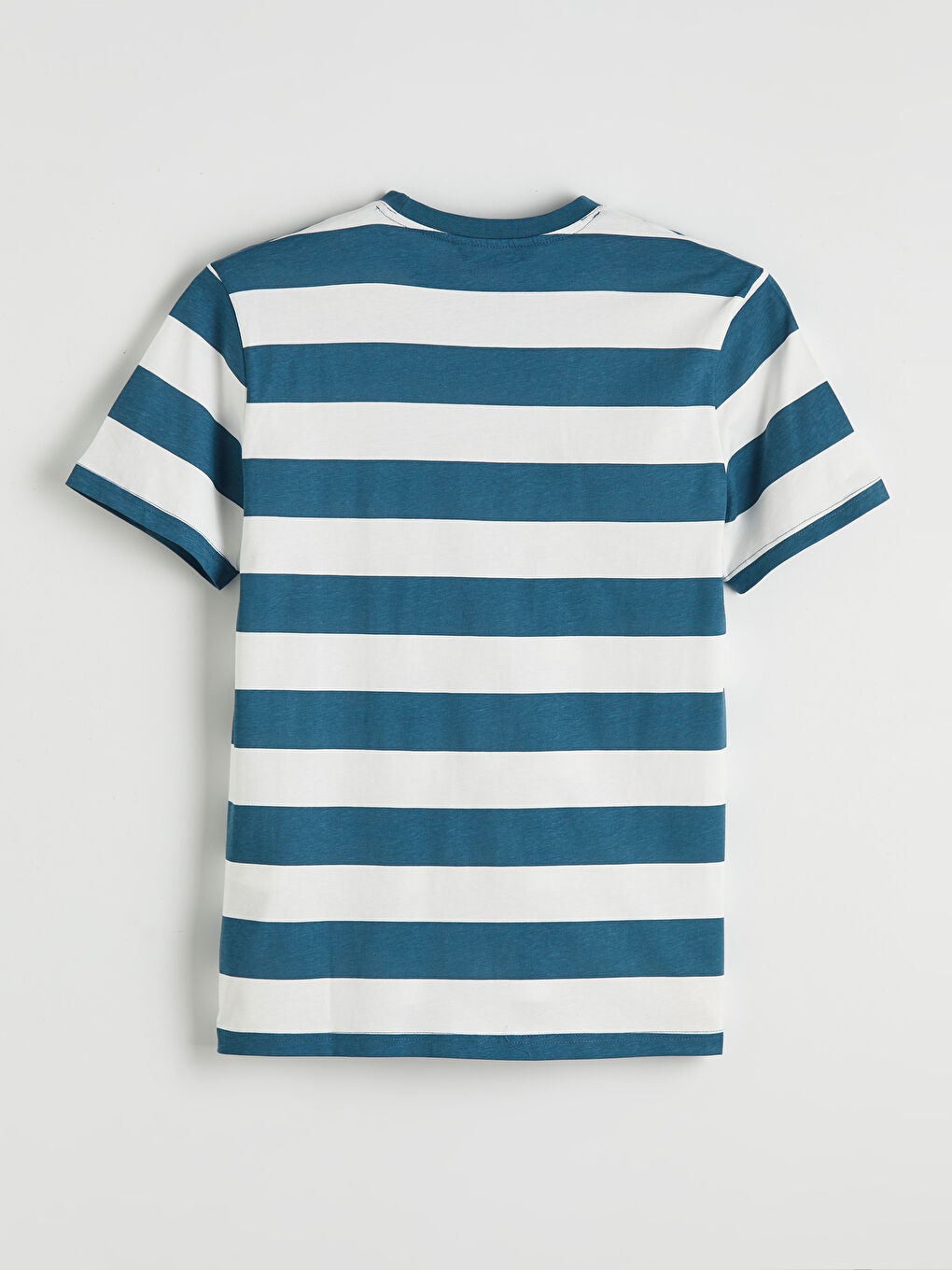 Petrol Bisiklet Yaka Çizgili Penye Erkek Tişört-1