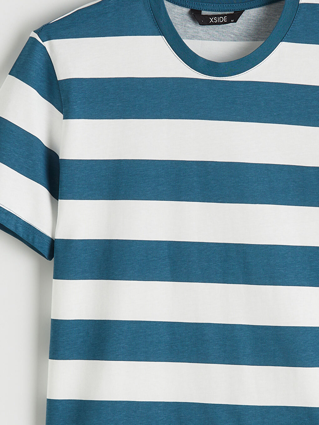 Petrol Bisiklet Yaka Çizgili Penye Erkek Tişört-2