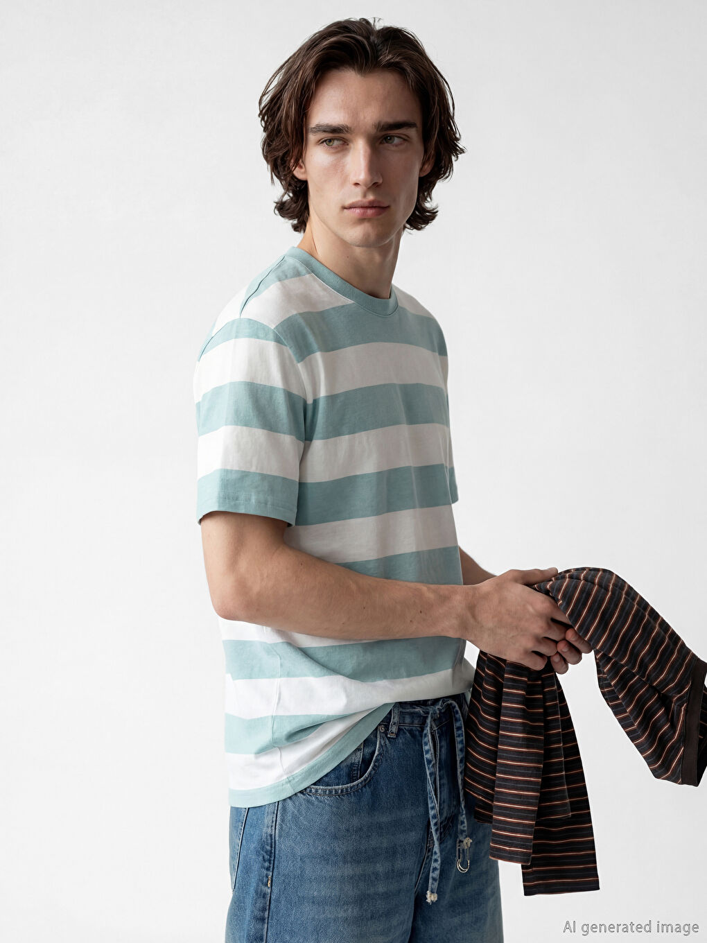 Mavi Bisiklet Yaka Çizgili Erkek Penye Tişört