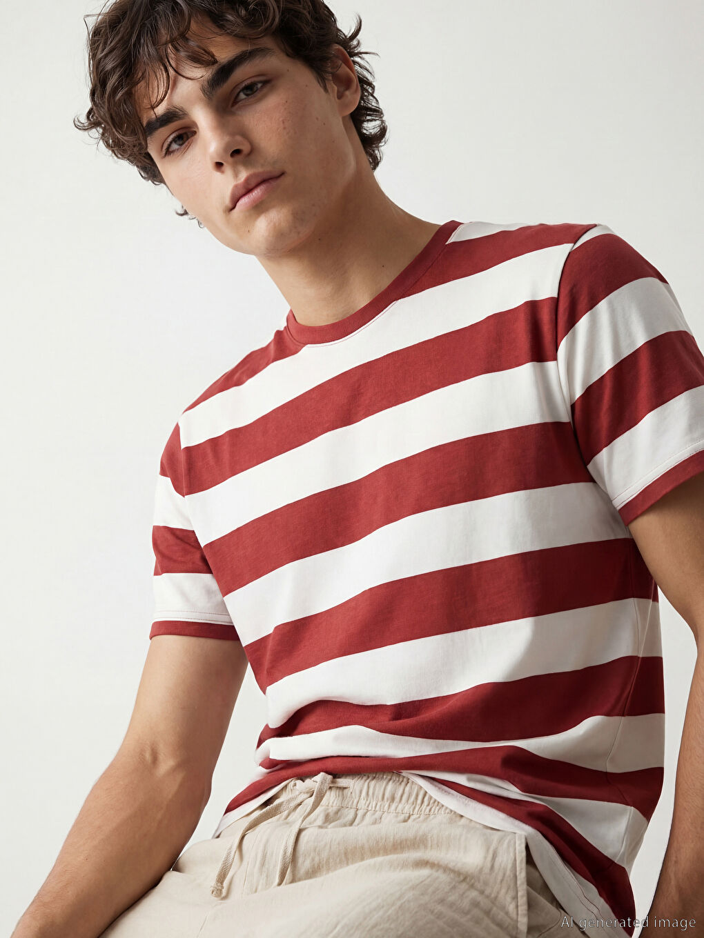 Bordo Bisiklet Yaka Çizgili Erkek Penye Tişört