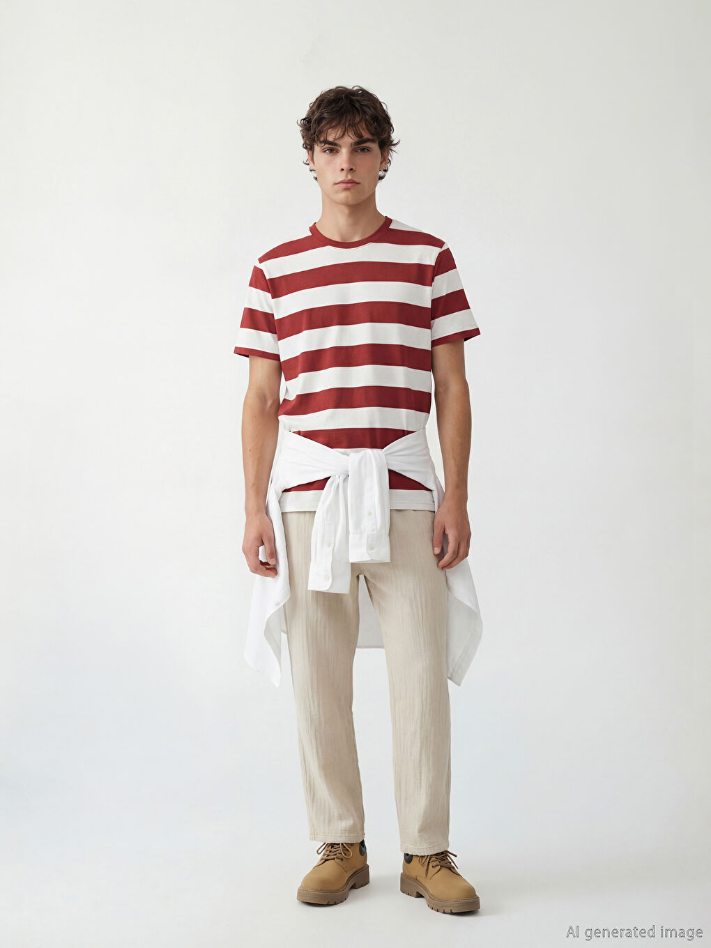 Bordo Bisiklet Yaka Çizgili Erkek Penye Tişört-1