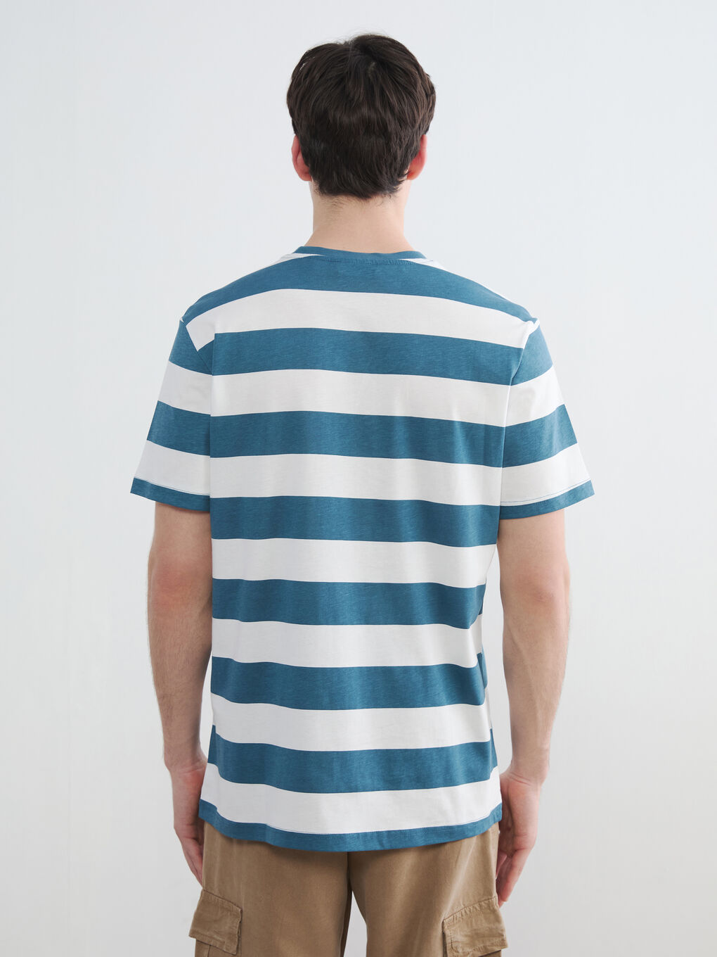 Petrol Bisiklet Yaka Çizgili Erkek Penye Tişört-3
