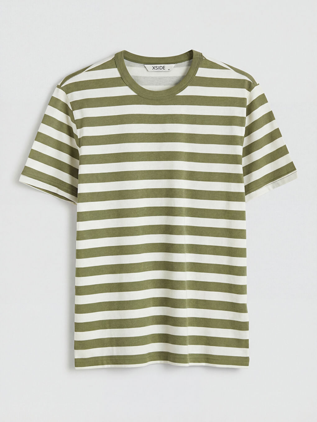 Haki Bisiklet Yaka Çizgili Erkek Tişört		
