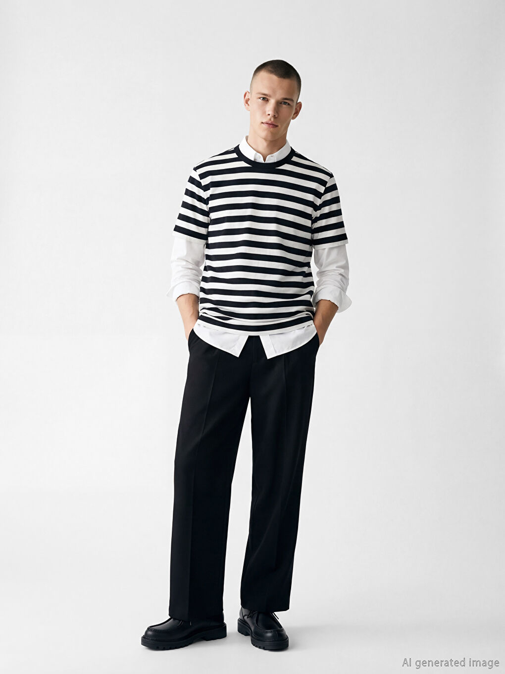 Siyah Bisiklet Yaka Çizgili Erkek Tişört		
-1