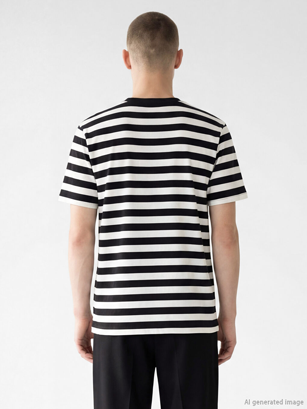 Siyah Bisiklet Yaka Çizgili Erkek Tişört		
-3